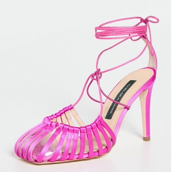 Chelsea Paris Finn Open Style High Heel Pumps Women's US 9 Orchid Pink Tie Strap